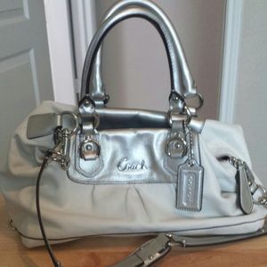 Coach silver and white bag