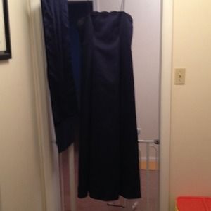 Navy blue floor length formal dress with shaw