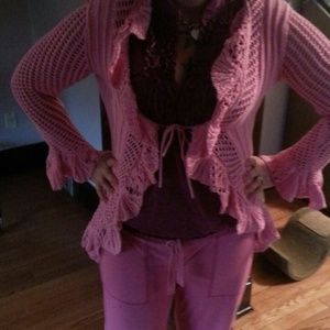 Cute crochet pink tie sweater Medium