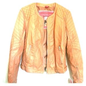 Faux leather jacket in camel tan
