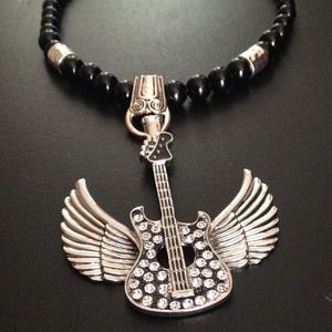BLINGED OUT Guitar/Wings Necklace