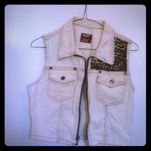 Hand studded and acid bleached crop vest