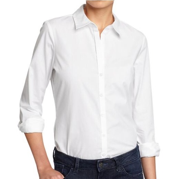 *sold* White Poplin Stretch Button DownDress Shirt