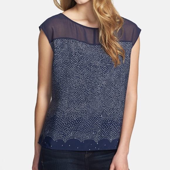Sheer yoke drop shoulder blouse