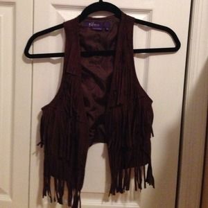 Miley Cyrus Maxazaria Brown Fringe Vest