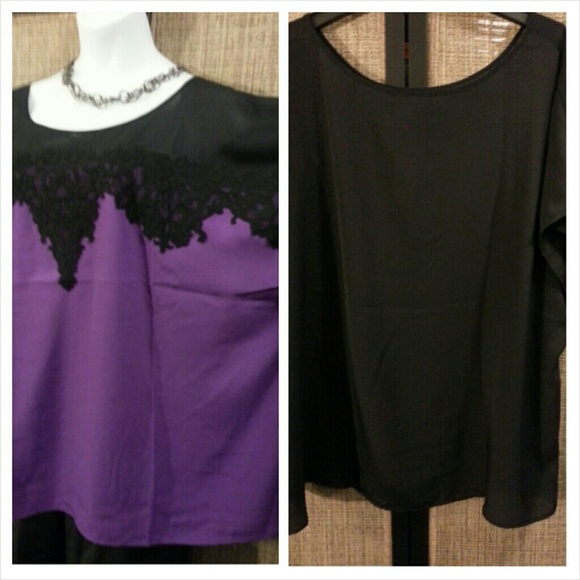 *SOLD* Plus Size Black & Purple Top w/ Lace design - Picture 2 of 3