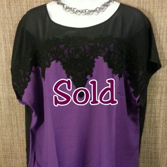Lane Bryant Tops - *SOLD* Plus Size Black & Purple Top w/ Lace design