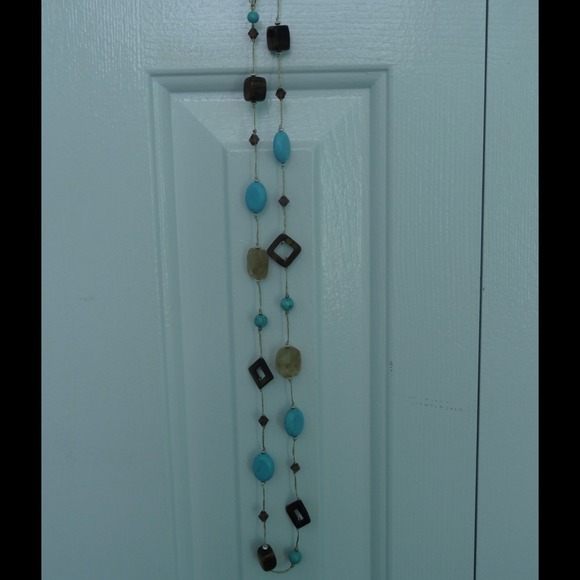 Aqua Blue, brown, Gold necklace
