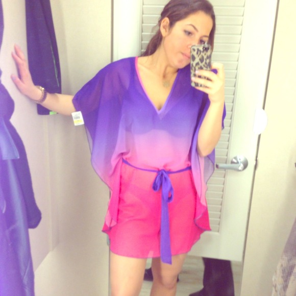 Dresses & Skirts - Pink purple ombré silky beach pool coverup
