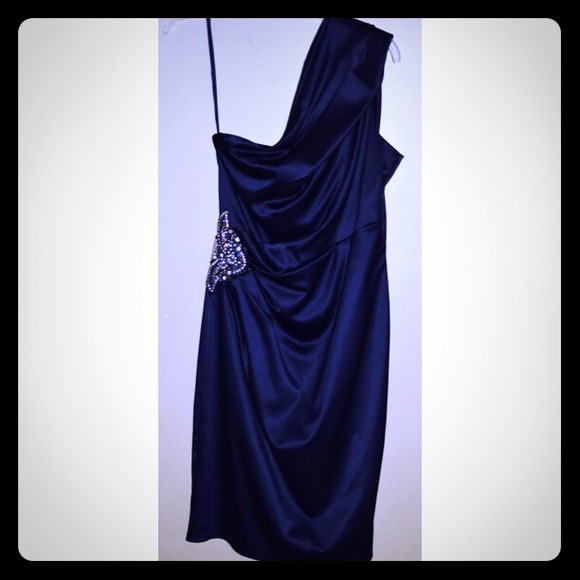 One Shoulder Navy Blue Dress