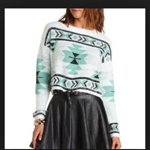 Charlotte Russe fluffy white Aztec sweater