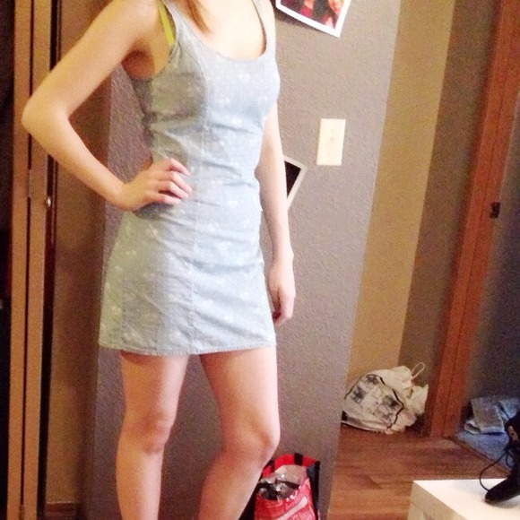 Blue denim dress with Palm tree pattern