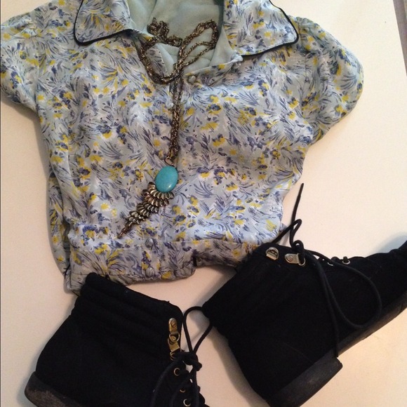 Light blue floral patterned button up dress - Picture 4 of 4