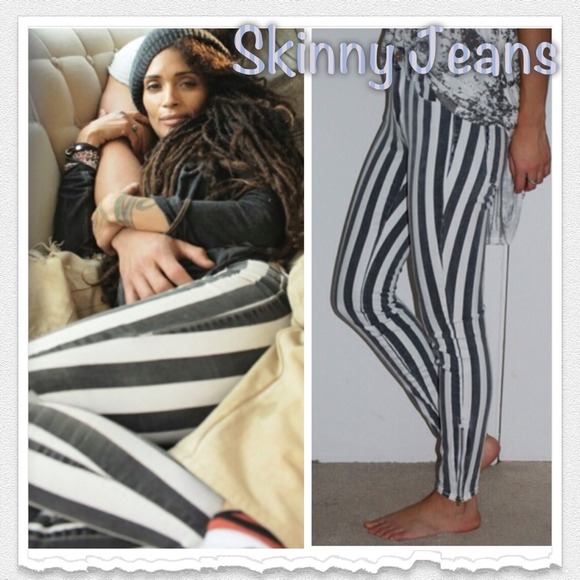 REDUCED PRICE! Grey and white stripe skinny jeans