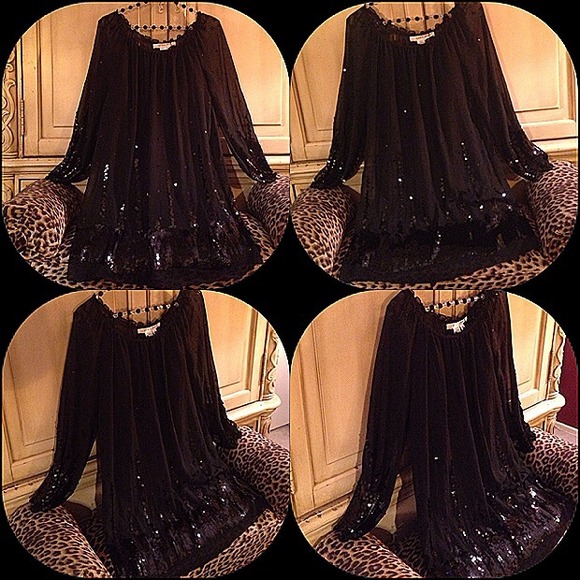 Beautiful black chiffon dress with sequins detail - Picture 3 of 4