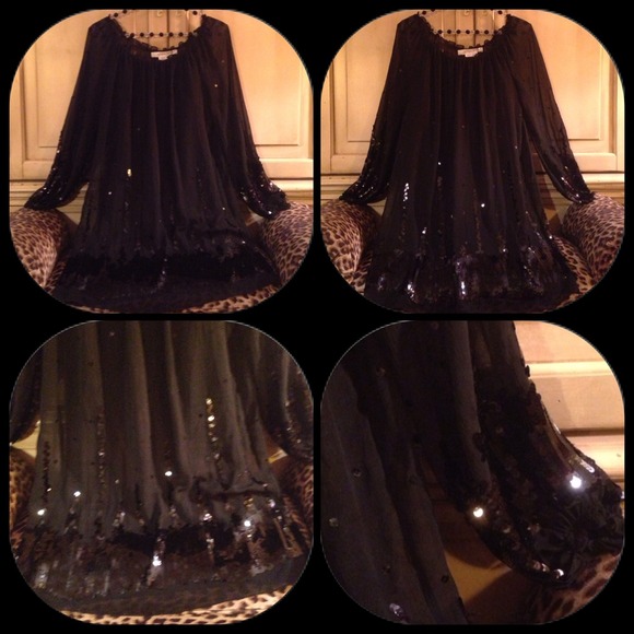 Beautiful black chiffon dress with sequins detail - Picture 4 of 4