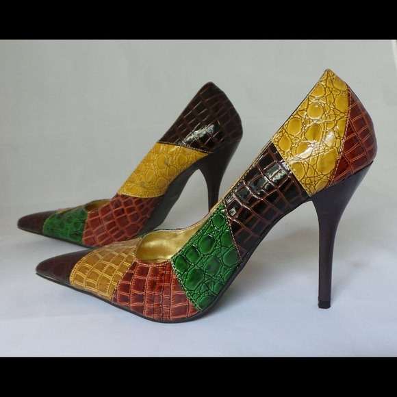 Multi color 4" stiletto heel  alligator-like skin