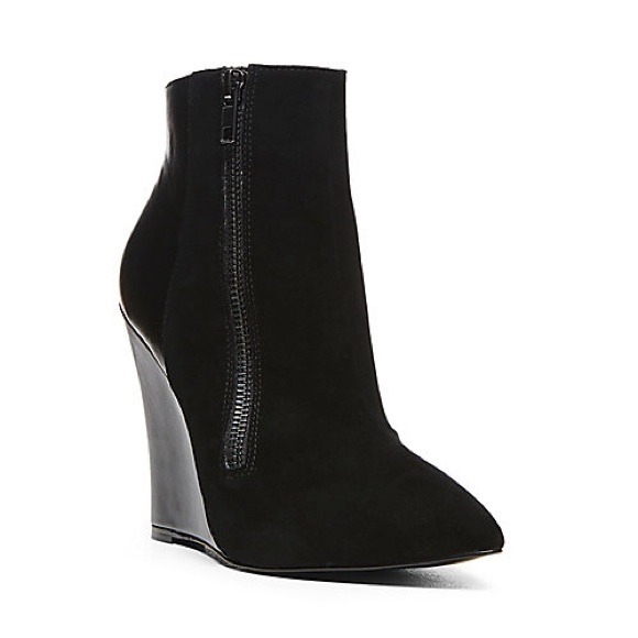 Black suede/leather wedge bootie