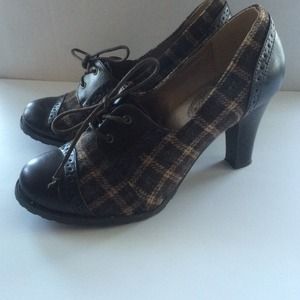 3 inch cute brown and plaid heels