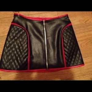 LipService Black Leather Skirt with Red Trim