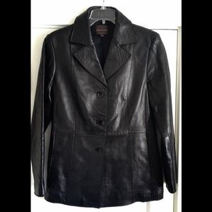John Carlisle Signature black leather coat.