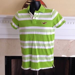 Men Lime Green & White Hollister Polo Small