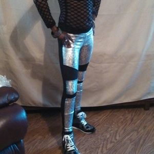 Silver and black leggins