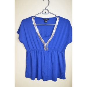 Blue dressy baby doll top with silver sequins