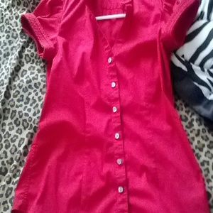 Red button down dress shirt with cap sleeves