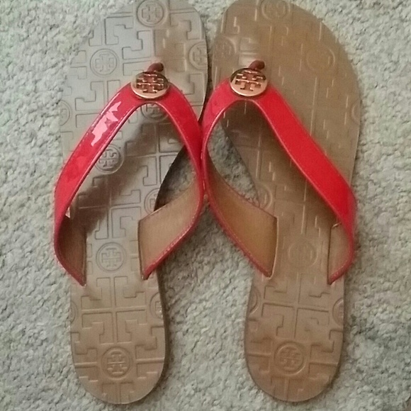 Tory Burch Thora Red Patent Leather Thong Sandals