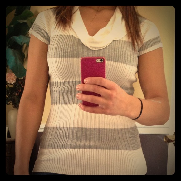 White and grey shirt with loose collar