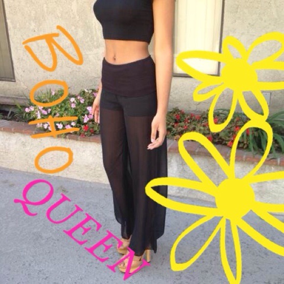 To the beach or a cocktail event sheer pants