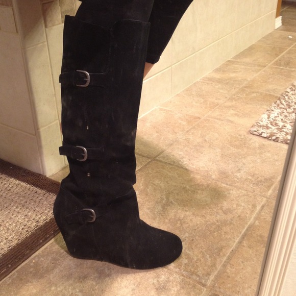 Black suede tall boots