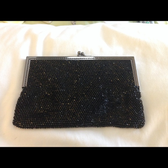 Black metallic evening bag w black satin interior - Picture 1 of 4