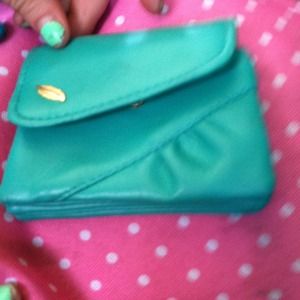 Sea foam green clutch wallet golden feather