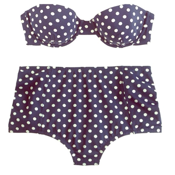 J Crew Navy Polka Dot Bikini with Two Bottoms