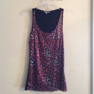 Red and silver leopard print tank