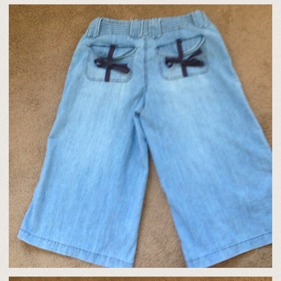 Lace Trim Wide Leg Denim Capris main image 0