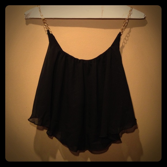Black crop top sheer with gold accent