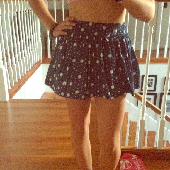 Navy blue and white polka dot skirt