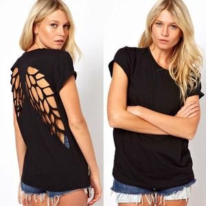 NWOT BLACK CUT OUT ANGEL WINGS TOP!