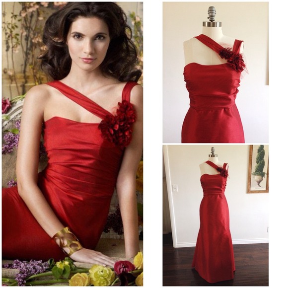 ❌SOLD❌RED DUPIONI ASYMMETRICAL STRAP FORMAL DRESS