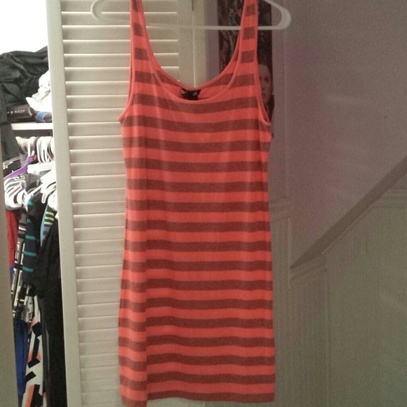 Pink and Gray Striped Tank Dress