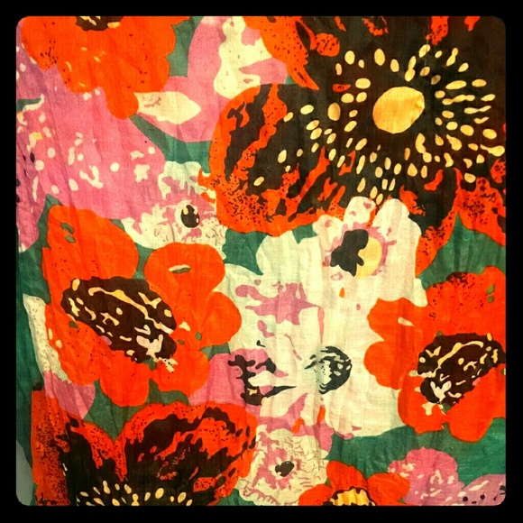 Emerald green/poppy/coral floral infinity scarf