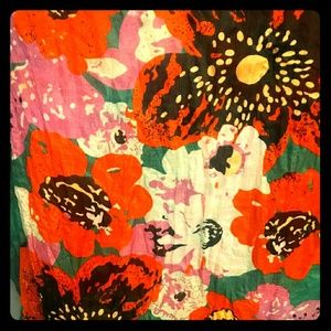 Emerald green/poppy/coral floral infinity scarf