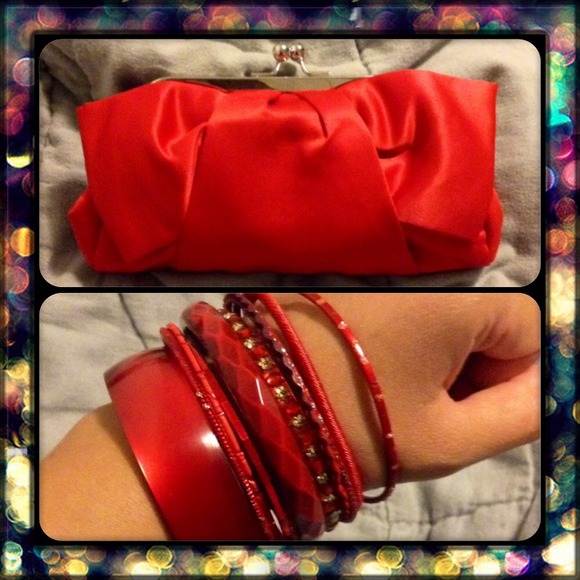 Red Clutch & Set of Bracelets Set