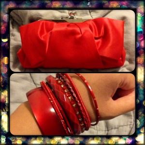 Red Clutch & Set of Bracelets Set