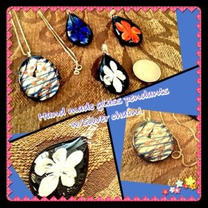 Silver chain handmade glass interchangeable pendan