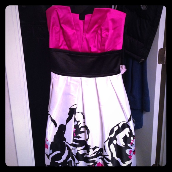 Hot pink/white silky cocktail dress