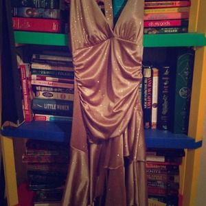 Asymmetric gold cocktail dress